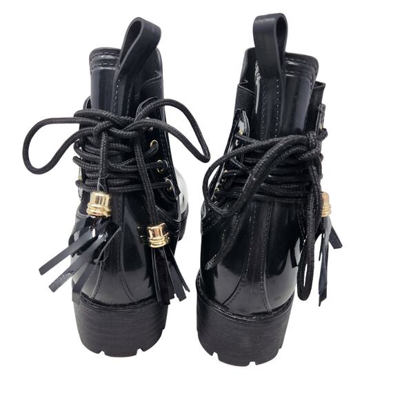 Mari A. Leather Lace Up Back Low Heel Mid Calf Boots Round Toe Black Size 7 - Picture 7 of 7